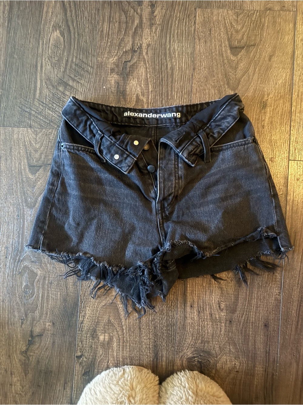 Alexander Wang Black Distressed Denim Shorts